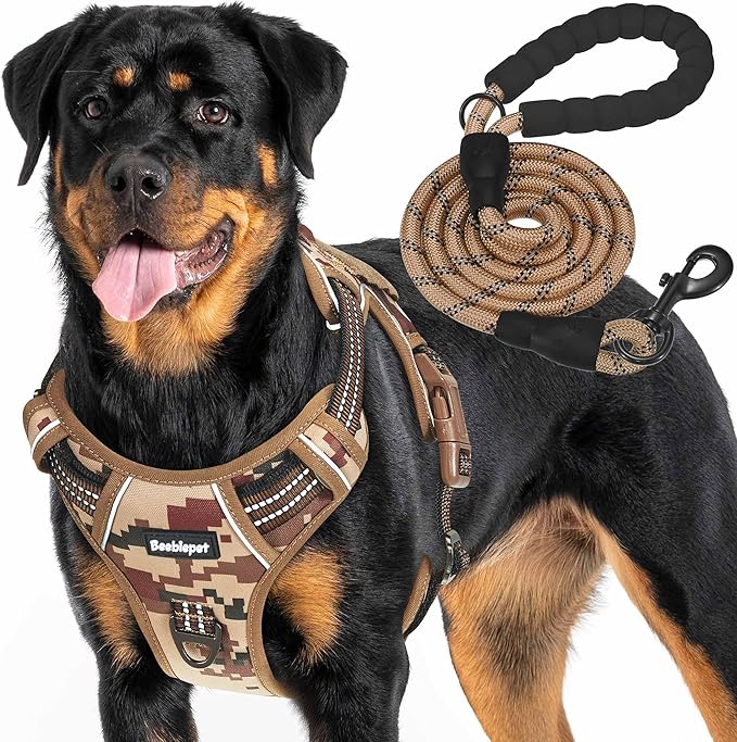 Beebiepet Heavy Duty Tactical Dog Harness for Large Dogs, No Pull Adjustable Pet Harness Reflective Service Training Easy Control Pet Vest Military K9 Working Dog Harnesses-X- Large, Desert Camo