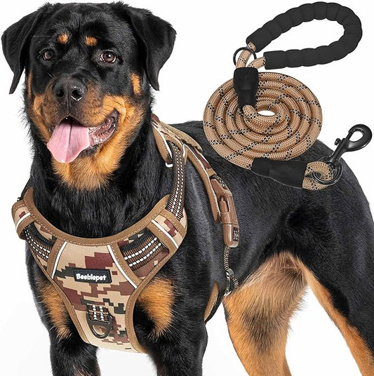 Beebiepet Heavy Duty Tactical Dog Harness for Large Dogs, No Pull Adjustable Pet Harness Reflective Service Training Easy Control Pet Vest Military K9 Working Dog Harnesses-X- Large, Desert Camo