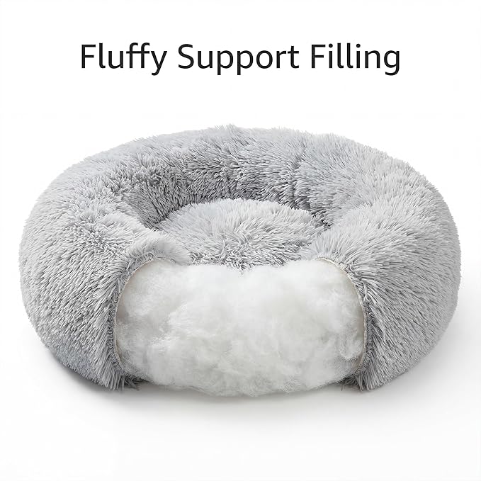 Extra Small Dog Bed Cute Grey Dog Bed Washable 19 inches Donut Fluffy Small Pet Beds,Calming Anti Anxiety Round Fits up to 10 lbs Soft Warm Pets Beds for Puppy Dogs Indoor