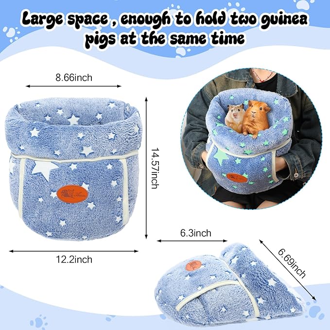 Wenqik 2 Pcs Guinea Pig Bed Cuddle Warm Hideout Fleece Cozy Glow in The Dark House Bedding Sleeping Cushion Cage Nest for Small Animal Squirrel Chinchilla Rabbit Hedgehog Cage Accessories