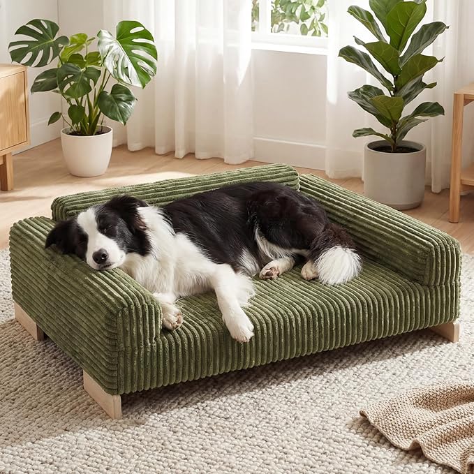 Veehoo Elevated Dog Bed Indoor, Wood Furniture Style Dog Couch Sofa with Removable Washable Cover, Cute & Durable Dogs Bed Furniture for Medium Size Dogs Up to 60 lbs