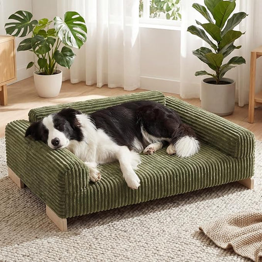 Veehoo Elevated Dog Bed Indoor, Wood Furniture Style Dog Couch Sofa with Removable Washable Cover, Cute & Durable Dogs Bed Furniture for Medium Size Dogs Up to 60 lbs