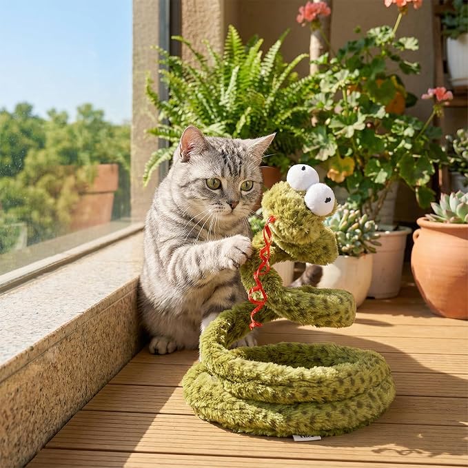 ZEZE Forest Snake Spring Interactive Cat Toy with Scratch Base, Bouncy Spiral Plush Teaser with Crinkle Sound & Ribbon, Self-Play Boredom Relief for Indoor Cats - Image 8