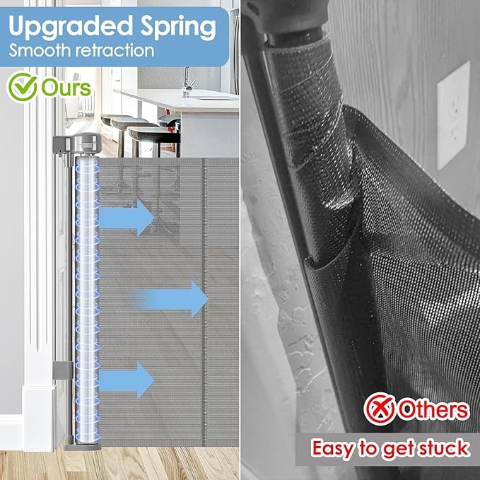 Reinforced 120 Inch Extra Wide Retractable Gate with Support Rods, Upgrade Retractable Baby Gates for Large Openings, 10 Ft Mesh Pet Gates for Dogs Extra Long Toddler Gate Outdoor Gate for Deck, Gray
