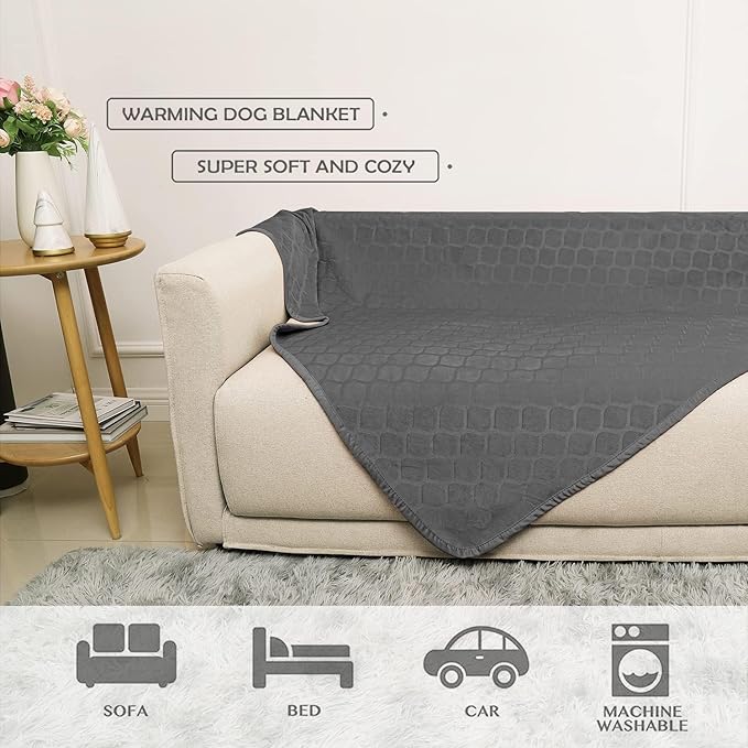 fuguitex Waterproof Dog Blanket Bed Cover Dog Crystal Velvet Moroccan Fuzzy Cozy Plush Pet Blanket Throw Blanket for Couch Sofa(40 * 60 inch, Dark Grey+Beige)