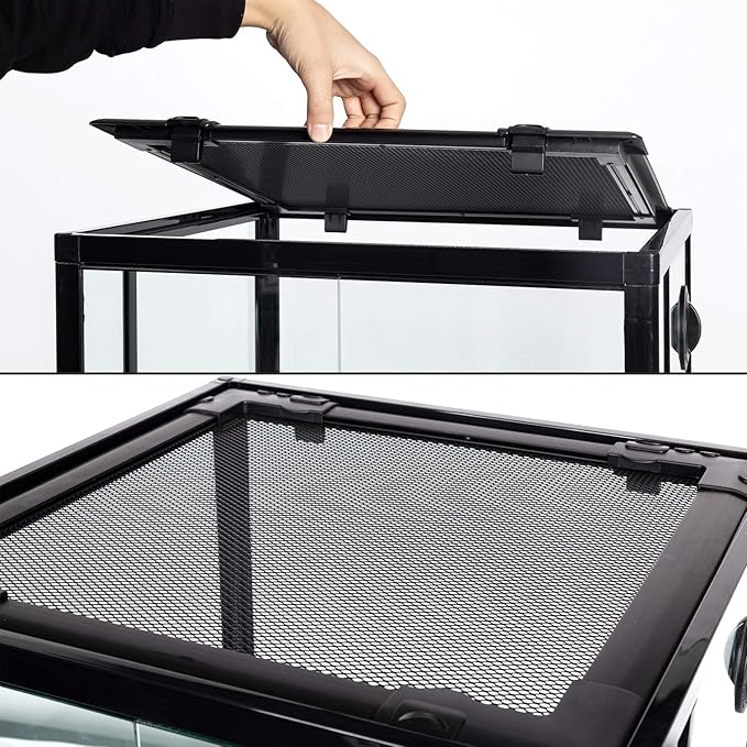 REPTI ZOO Reptile Glass Terrarium, 18" x 18" x 24" Front Opening with Double Hinge Door & Top Screen Ventilation, 30 Gallon Tank Large Reptile Terrarium (Knock-Down)