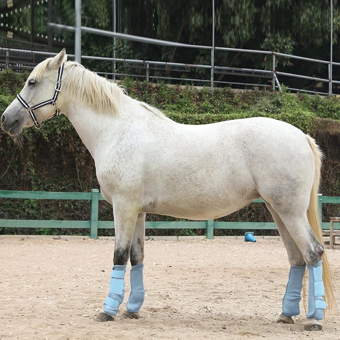 Horse Fly Boots Set of 4, Breathable Comfy Mesh Fly Boots for Horses, Non-Slip Horse Fly Leggings No More Stomping & Horsefly Nuisance Lightblue Cob