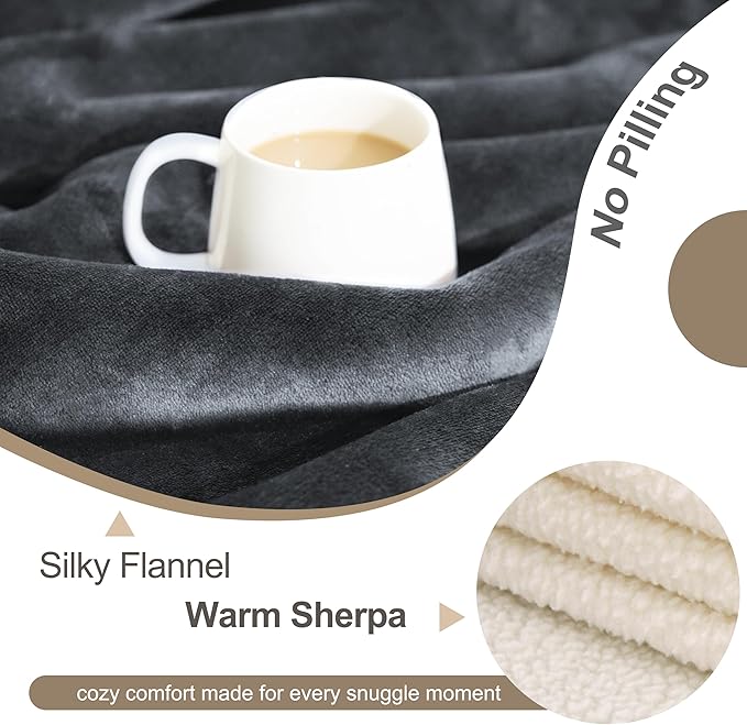 gogobunny Waterproof Pet Blanket for Small Dogs and Cats, Reversible Sherpa Fleece Soft Plush Throw for Couch Protection, Washable Furniture Protector (Dark Grey, 30x40 inches)