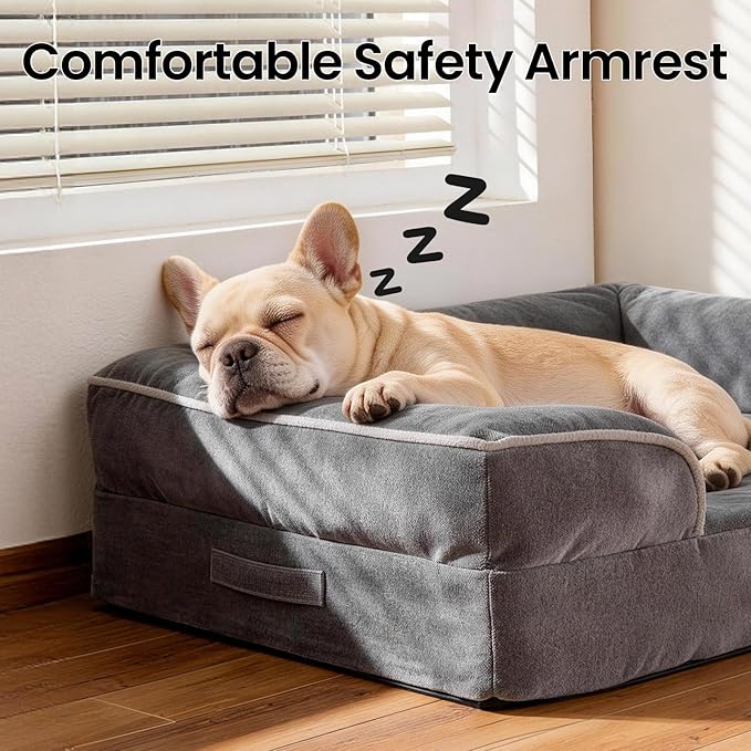 OhGeni Orthopedic Dog Bed Couch Cat Sofa for Medium Sized Pets with Memory Foam, Machine-Washable Waterproof Removable Cover, Soft Comfortable Fabric, 28-inch (Gray)