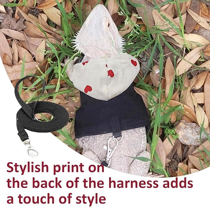 Bearded Dragon Lizard Hoodie Leash Suit Reptile pet Outdoor Chest Harness Chameleon Squirrel Leash Hooded Clothes Suitable for Bearded Dragon Lizard Reptiles（White hat）