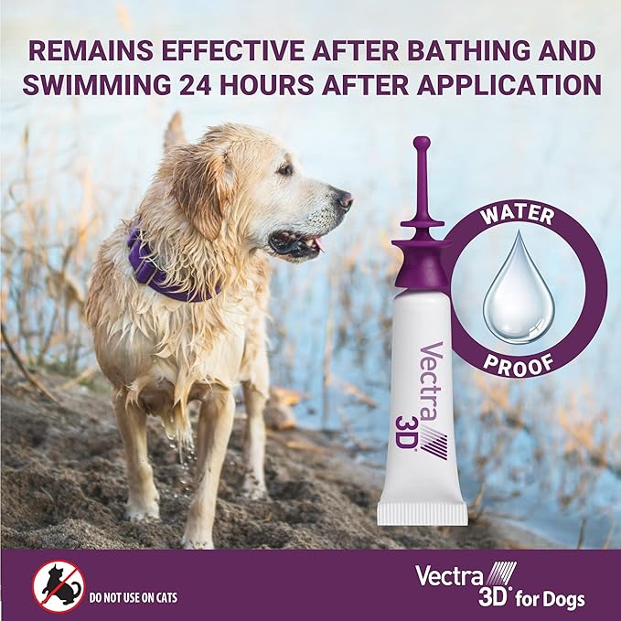 Vectra 3D Flea and Tick Prevention for Dogs, Kills and Repels Fleas, Ticks & Mosquitoes | Fast‑Acting, Waterproof, No Prescription Needed | Large Dogs 56–95 lbs, 3‑Month Supply