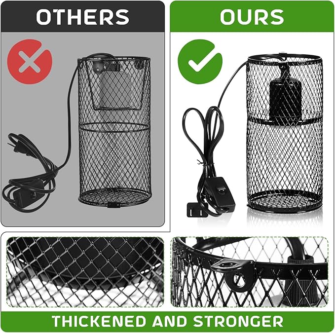 VIHOSE 1 Pcs Reptile Heat Lamp Guard with 150W Ceramic Heat Emitter Basking Anti Scald Heating Lamp Holder Mesh Cage Reptile Protection Lampshades for Lizard Snake Chick, Bulb Not Included (Black)
