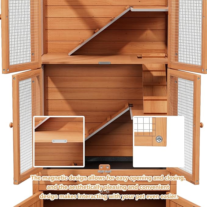 Wooden Hamster Cage, Large Double-Layered Hamster Cage with Storage Area, Deep Pull-Out Tray, and Aesthetically Pleasing and Convenient Magnetic Door Design. (Wood Color)