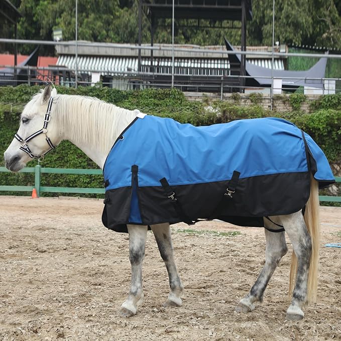 1200D Ripstop Waterproof Breathable Horse Blanket (0g No Fill), Lightweight Turnout Rain Sheet, Keeps Dry in Mud & Wet Weather Blueblack 75"