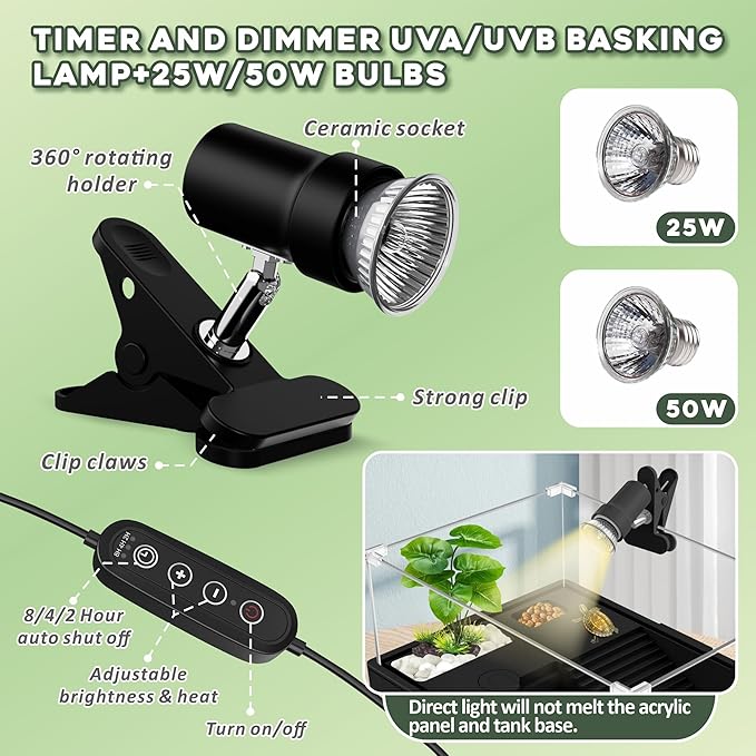 GOZILLA Small Turtle Tank Kit+Water Pump+Lamp, Acrylic Turtle Tank Starter Kit with Adjustable 5W Water Pump and Timing/Dimming Lamp, Multi-Functional Area for Small Turtles(Black Kit).