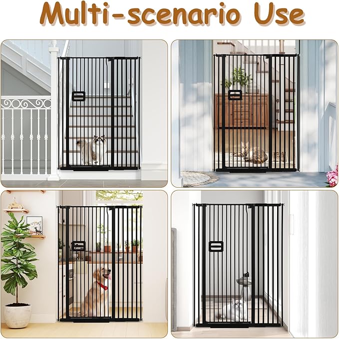 55'' Extra Tall Cat Gate, 38.6"-42.5" Wide Auto Close Tall Pet Gate for Doorways, Pressure Mounted High Dog Door Gate No Drilling Cat Fence Safety Baby Gate for Stairs, Doorways, Black