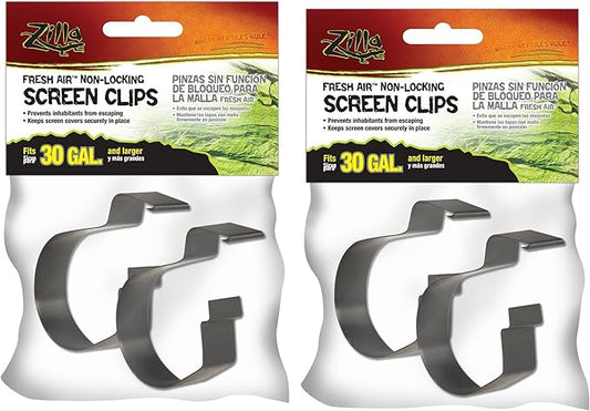 Zilla (4 Pack) Reptile Terrarium Covers Non-Locking Screen Clips, 30G+
