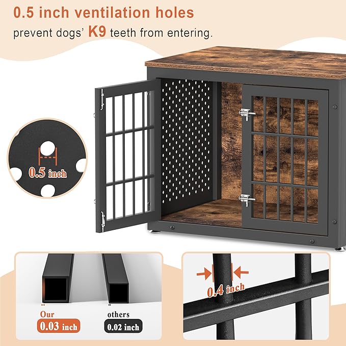 rehomerance 32" Heavy Duty Dog Crate Furniture for Small and Medium Dogs, Metal Kennel for High Anxiety Dogs, Chew Proof Pet Cage Indoor, Decorative Dog Kennel End Table