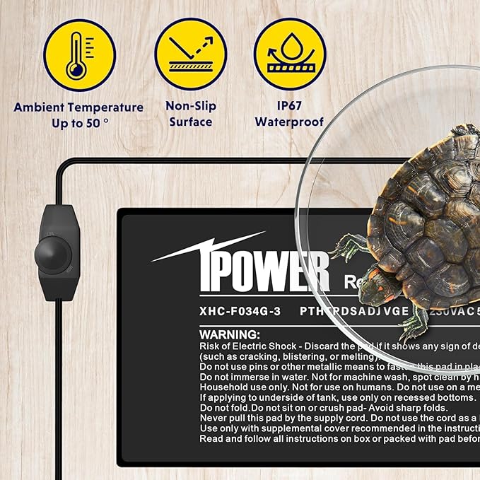 iPower 8x12 Inch Reptile Heating Pad with Adjustable Controller Knob, Under Tank Heater Mat for Turtles, Lizards, Snakes, Amphibians & Small Pets