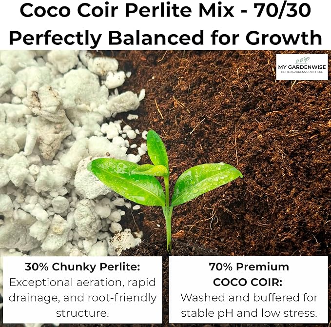 GARDENWISE Coco Perlite - Coco Coir Perlite Mix - 70/30 Growing Media - Hydroponic, Indoor & Outdoor, Grow Bags & House Plants (3 quarts)