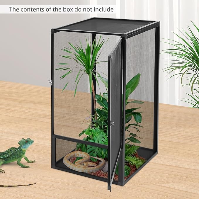 Reptile Tall Glass Terrarium, 31" x 17" x 17" Small Rainforest Habitat Reptile Terrariums Tank for Geckos, Snakes, Lizards, Chameleons, Serpents, Superior Ventilation, Easy Feeding
