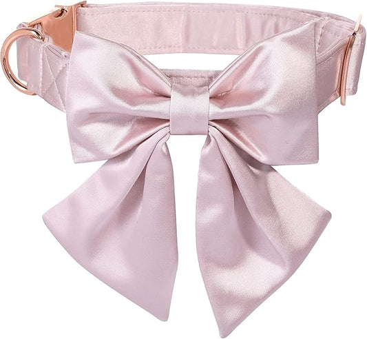 Lionet Paws Bowtie Dog Collar - Comfortable Silk Dog Collar with Detachable Bow Tie for XLarge Dogs, Neck 16-26 Inches