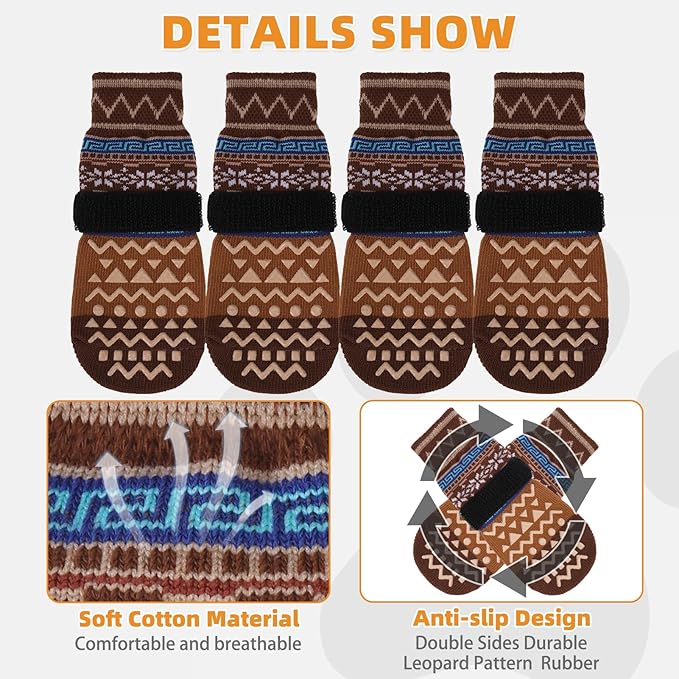 KOOLTAIL Dog Socks to Prevent Licking Paws for Hardwood Floors Anti Slip,Warm Winter Pet Boots&Paw Protector with Grippers,Double Sides Puppy Shoes Booties for Small Medium Large Senior Dogs L