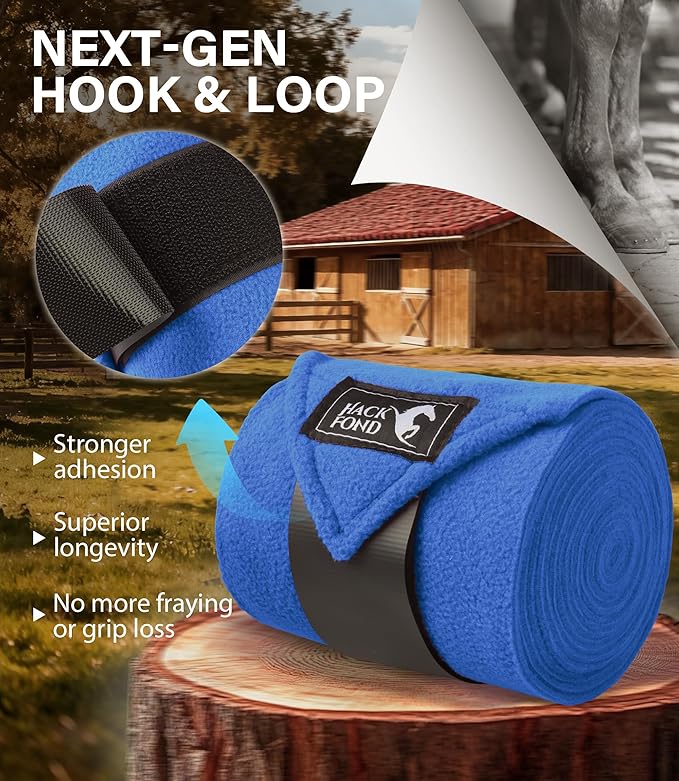 Fleece Horse Polo Leg Wraps Set of 4, 10' Horse Leg Bandages Stable Supplies Equestrian Boots True Blue