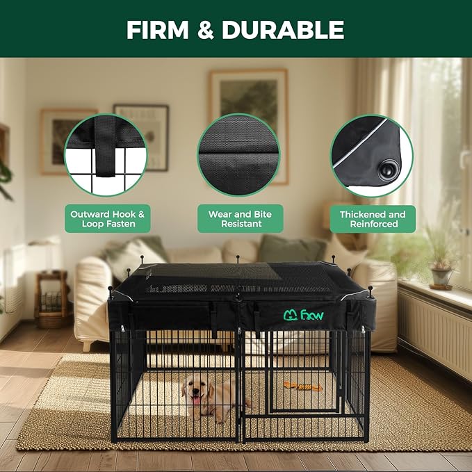 FXW Rollick Unleashed Dog Playpen for Indoor, Yard, RV Camping, 24 inch 8 Panels Dog Pen with Playpen Cover for Small and Puppy Dogs, Black│Patented