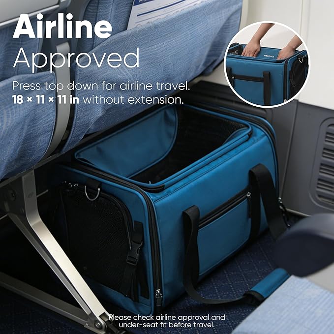 FUKUMARU Expandable Pet Carrier for Cat, 18x11x11 Large Cat Carrier Soft, Collapsible Airline Approved Dog Carrier, Ventilate Cat Travel Carrier with Durable Mesh, Escape-Proof Small Dog Carrier, Blue