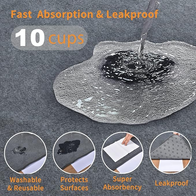 LOOBANI 2 Packs Extra Large Reusable Dog Mat for Floor, Non-Slip Washable Pee Pads for Dogs, Fast Absorbent Pet Whelping Pads, Puppy Playpen Mat for Incontinence, Housebreak, Crate, 72x72in,Gray