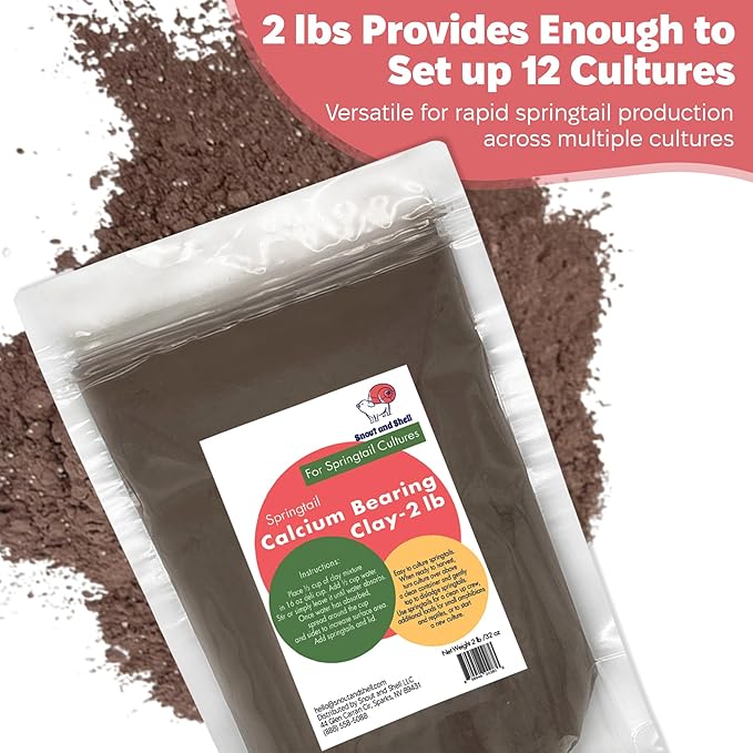Snout and Shell Springtail Calcium Bearing Clay - 2 lb | Ideal for Culturing Springtails, Reptile and Amphibian Terrariums, and Natural Habitat Cleanup Crew