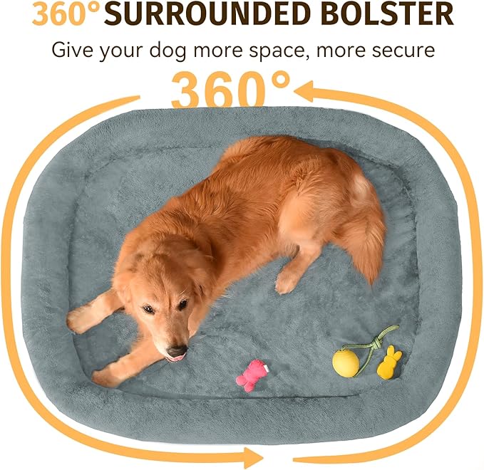 Orthopedic Dog Bed for Large Dogs, Waterproof Dog Bed for Large Size Dogs with Bolsters, Egg Crate Foam Sofa Bed with Washable Removable Cover & Non-Slip Bottom, Grey