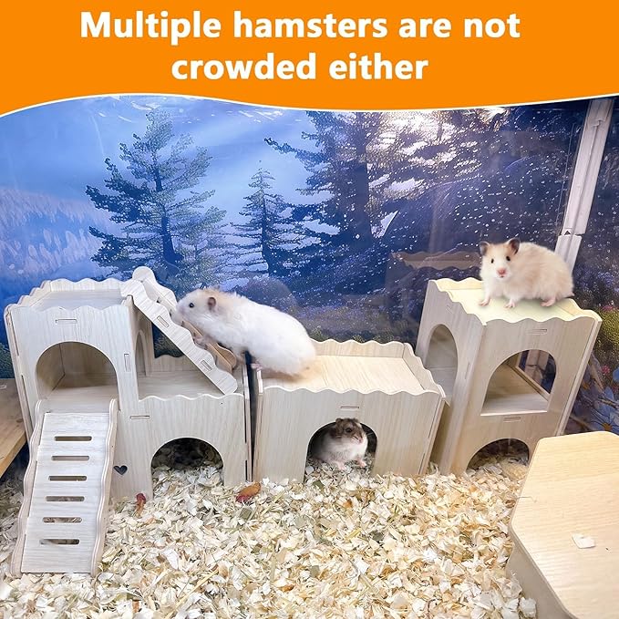 Hamster Hideout House Multi Chamber Rat Hide Hut Castle Large Climbing Playground Exploring Labyrinth Tunnel for Syrian Dwarf Gerbils Hamsters Mice (Pattern B)