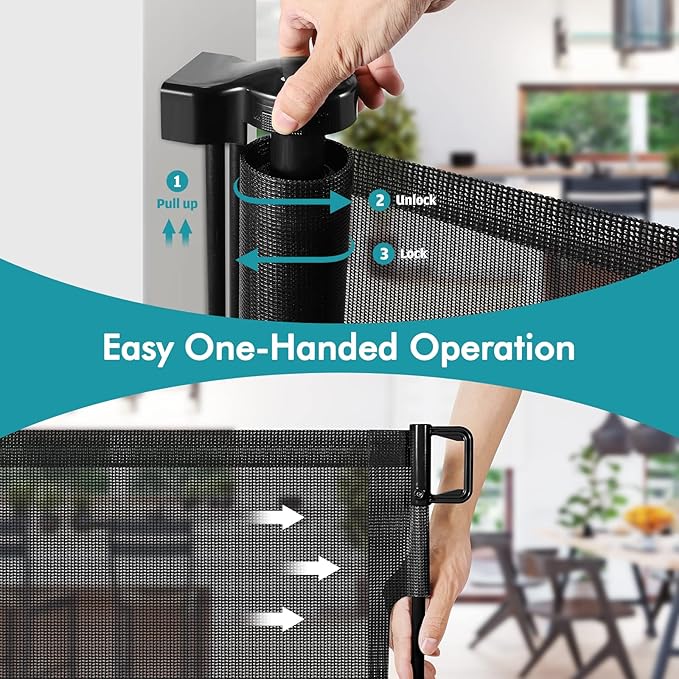 140 Inch Wide Retractable Baby Gates Extra Wide Retractable Dog Gate Outdoor Pet Gate Indoor Extra Long Baby Gate, Dog Gates for Doorways Extra Wide Pet Gate Retractable Fence for Wide Openings Black