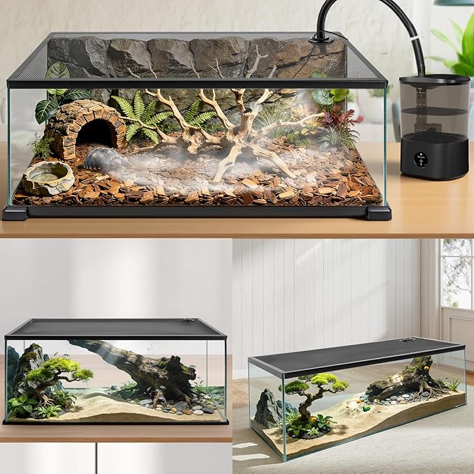 REPTI ZOO Terrarium Screen Cover with Cable Control for Reptile & Aquarium Tank, 36x18 inch Durable Steel Frame & Mesh Top for Reptile & Turtle & Fish Tank