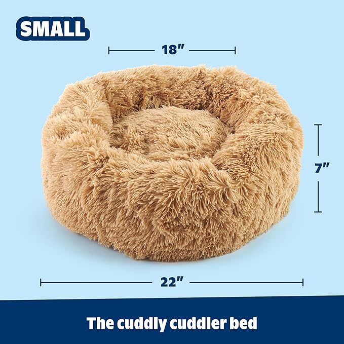 Barkbox Dog Bed, 2-in-1 Memory Foam Donut Cuddler Dog and Cat Bed, Calming Orthopedic Joint Relief Fur Crate Lounger for Pets, Machine Washable + Removable Cover, Waterproof Lining, Includes Toy