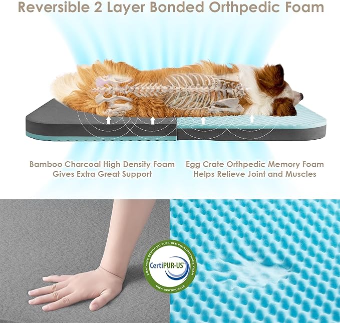 EHEYCIGA Foldable Human Dog Bed, 72"x44"x11" Orthopedic Memory Foam Human Sized Dog Bed, Waterproof Pet Bed for People, Faux Fur Pet Couch for Adult with Non-Slip Bottom, Dark Grey