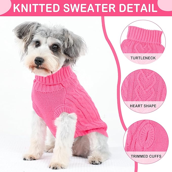 Dog Sweaters Small Dog Clothes for Winter Solid Knitted Puppy Sweater Warm Pet Cat Sweater Doggy Pullover Outfit with Heart-Shape Design(Dark Pink, Large)