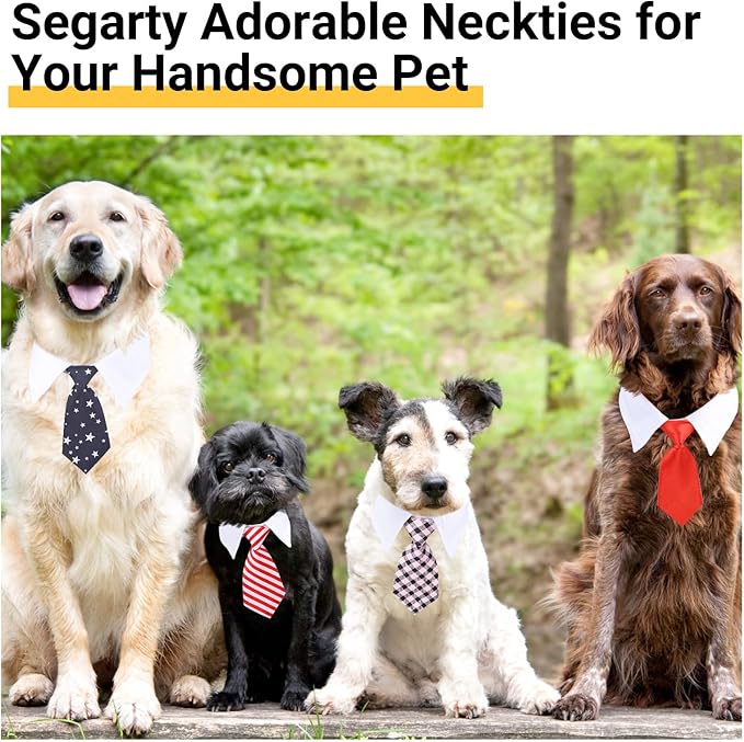 Segarty Dog Necktie, 6 PCS Pets Dog Cat Classic Neck Tie Dog Tuxedo Bow Tie Collar with Black Red Pink Striped Tie, Dog Costumes Bowties for Small Medium Male Boy Dogs Wedding Valentines Suit Groom