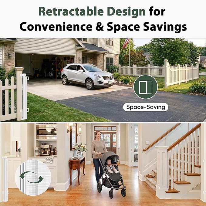 275" Extra Wide Retractable Baby Gates, 22ft Extra Wide Baby Gate Retractable Gate Outdoor, 48" Extra Tall Pet Gate Retractable Dog Gate Extra Wide Dog Gate, Reinforced Garage Gates for Dogs, White