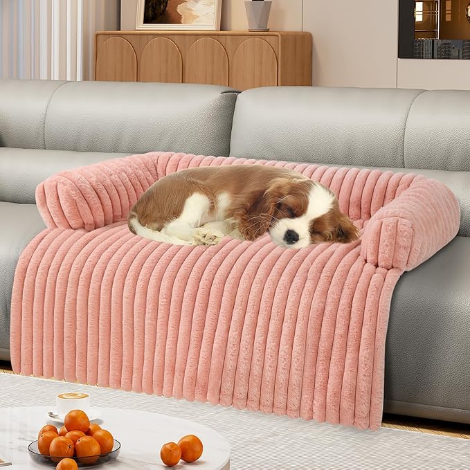 Wn's Day Luxurious Dog Couch Bed, Washable Calming Dog Couch Cover, Removable Couch Protector for Dogs, Waterproof Sofa Bed, Pet Bed Mats for Couch, Pet Couch Covers for Sofa(Pink, L)