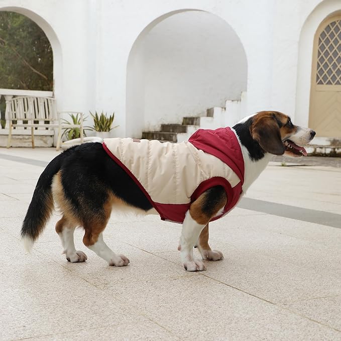 Vecomfy Fleece Lining Extra Warm Dog Hoodie in Winter for Large Dogs Jacket Pet Coats with Hooded,Beige and Red XXXL