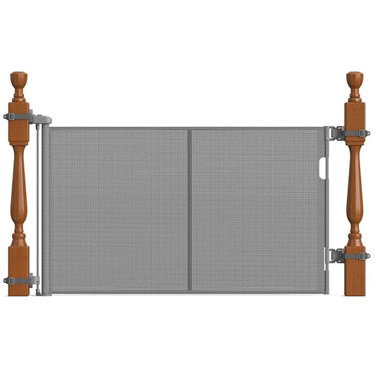 Upgraded Retractable Baby Gates for Stairs & Banister, Mesh Dog Gate Indoor, Extends to 55" Wide 33" Tall, Child Safety Gate for Stairway, Banister & Wall Mount (Gray)