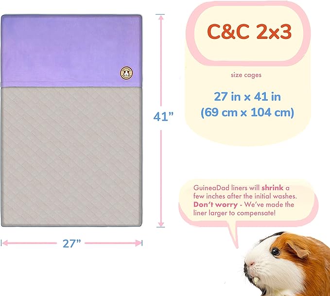GuineaDad Original Fleece Cage Liner for Guinea Pigs – Reusable, Extra Absorbent Core with Waterproof Bottom – Burrow Pocket Bedding – Fits C&C 2x3 Cages – Pink Small Pet Liner