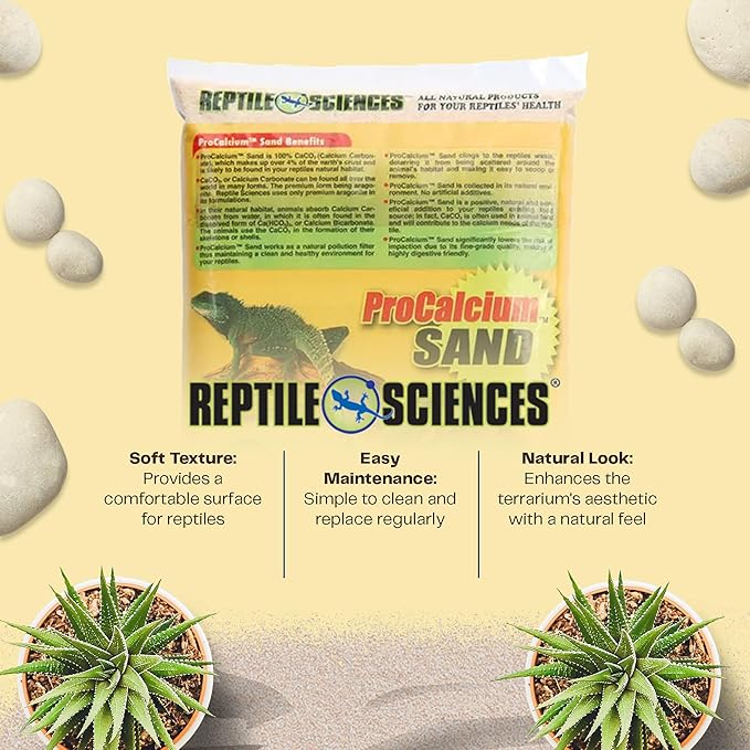 Reptile Sciences Natural White Pro-Calcium Terrarium Sand - 10 lbs - Natural Substrate for Reptile Habitats, Supports Digging & Enclosure Maintenance