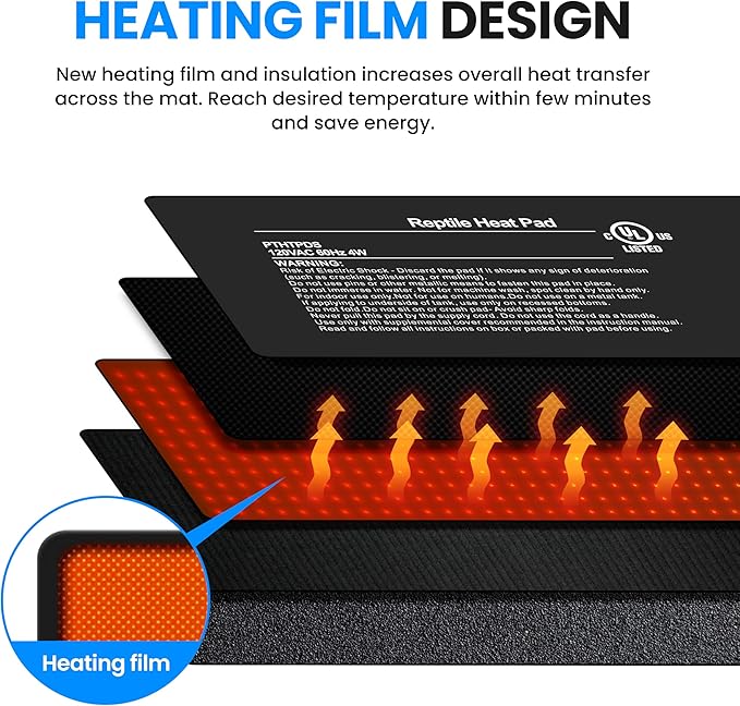 Simple Deluxe 4X7 Inch 4W Reptile Heating Pad Electric Indoor Under Tank Terrarium Heating Mat Waterproof for Turtles, Lizards, Frogs, and Other Reptiles, 2 Pack