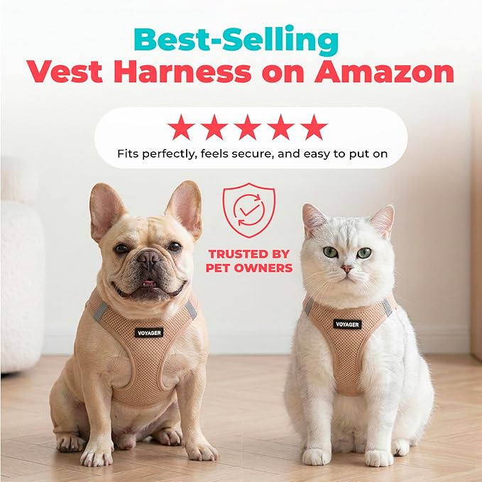Best Pet Supplies Voyager Step-in Air Harness - All Weather Mesh, Reflective, No Pull Harness for Dogs, Cats - Secure with Hook & Loop Fastener, Buckle, Double D-Rings - Khaki, XS