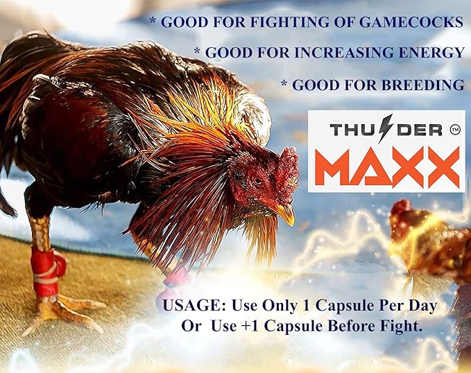 New Thunder Max Vitamins Health Supplement Capsules Rooster Booster Chicken Increasing Energy Formula Feed Cock, Good Breeding, Stronger & More Power, Healthy 90 Capsules Hen Food