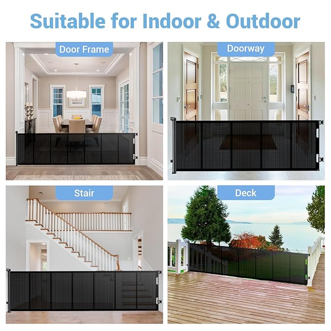 HAMOPY 120 Inch Reinforced Strip Extra Wide Retractable Baby Gate, 33" Tall, Prevent Crawling Through, Wide Extra Long Child Safety Gate for Indoor Baby Fence, Outdoor, Stairs, Deck(Black)